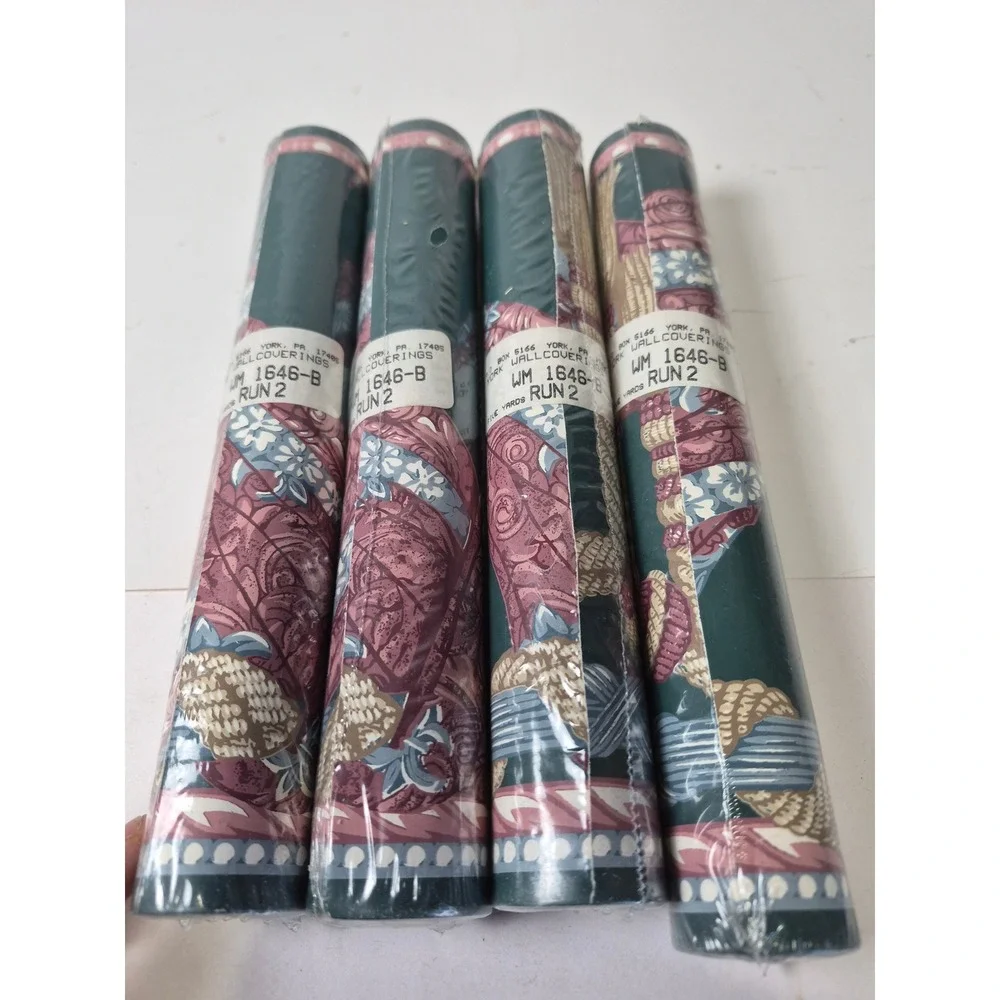 York Wallcoverings Floral Scroll Wallpaper Border Green Pink 4 Rolls WM 1646-B